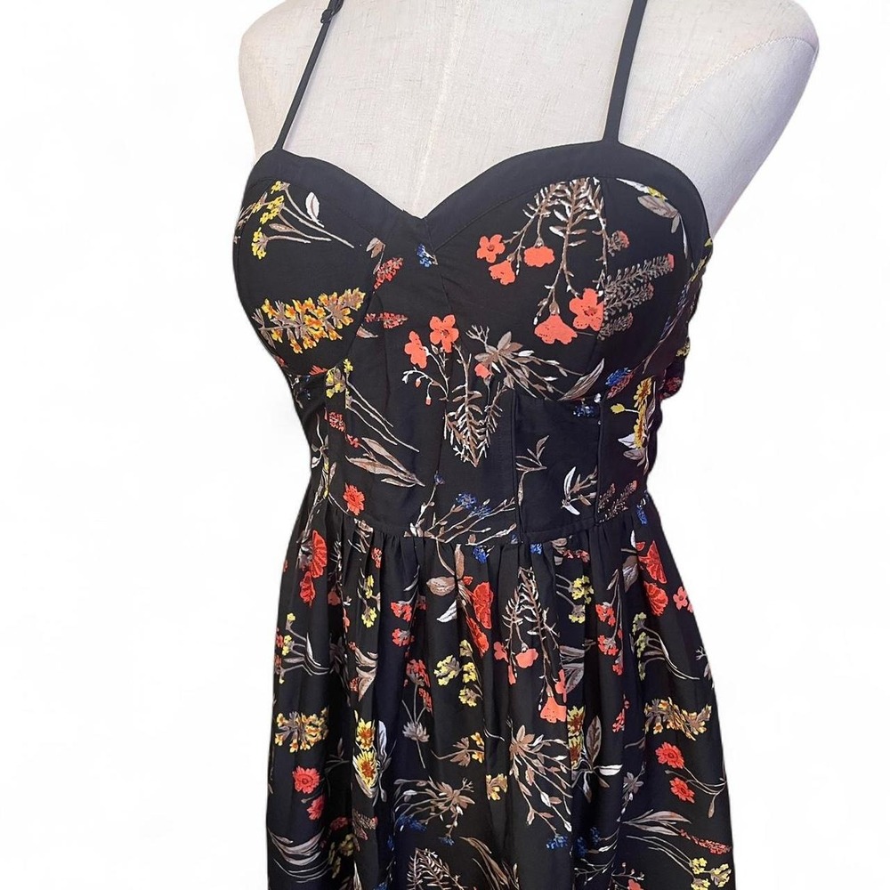 American Rag Floral Lace Back Sun Dress Black Sweetheart Neck Mini Large